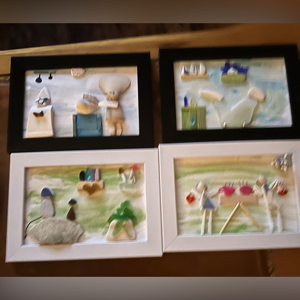 Set of Four Framed Beach-Themed Art Pieces